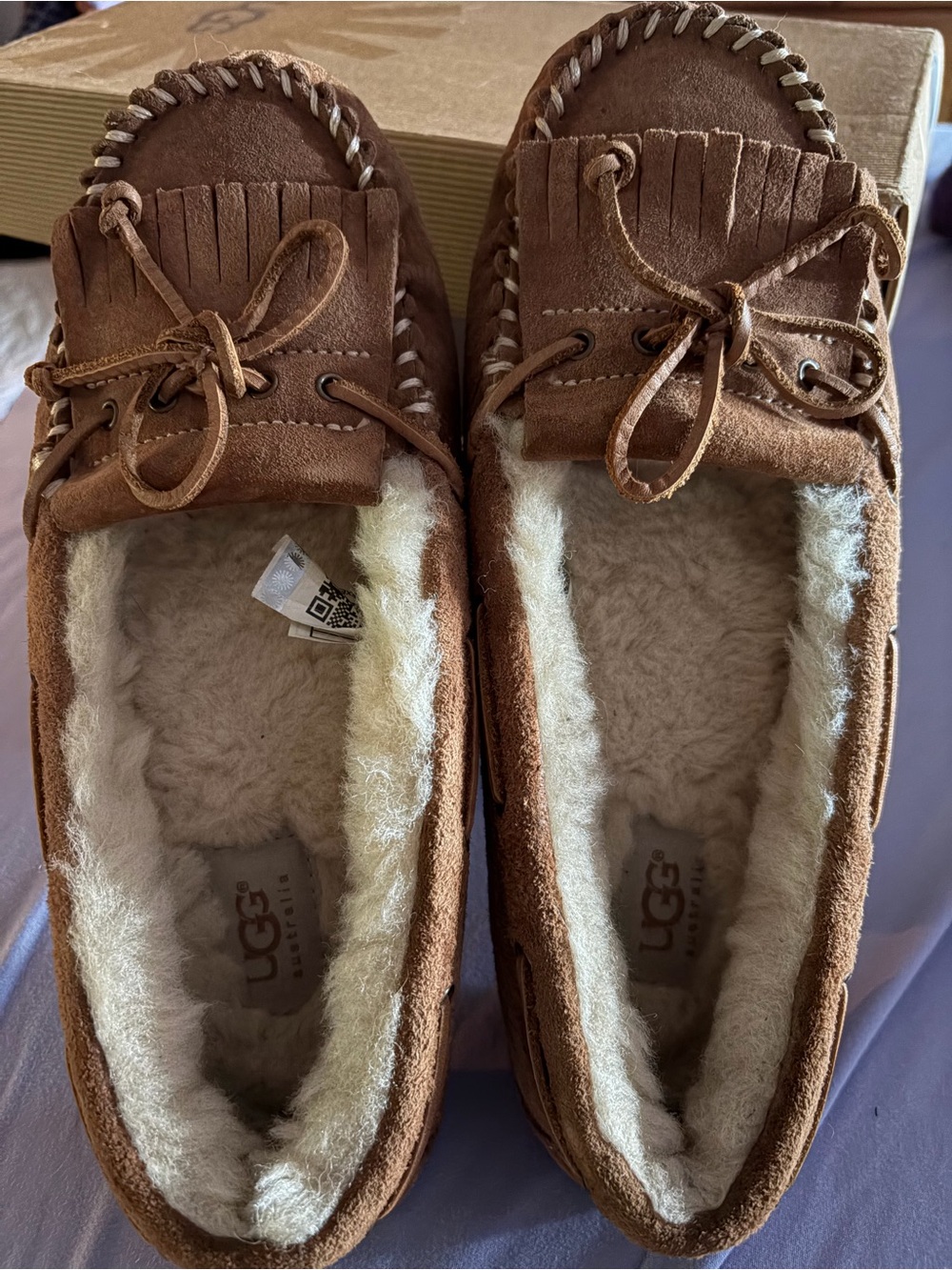 UGG women’s Chestnut Moccasin Slippers with Shearling Lining
